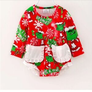 Christmas Grinch Ruffle Baby Girl Romper